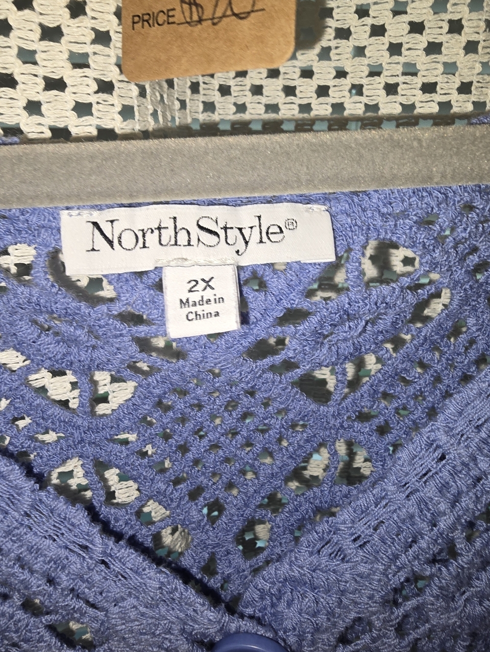 North Style Blue Crochet Sweater Top Vest Short Sleeve 2X - Picture 6 of 8